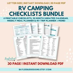 the rv camping checklist bundle is shown