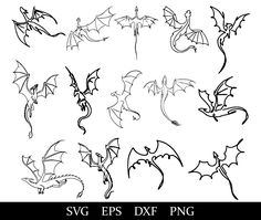 some different types of bats in black and white with the text svg eps dxf