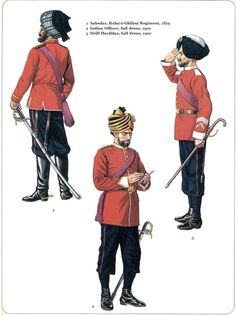 two men in red uniforms and hats with canes