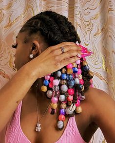 #valentines #locstyles Colorful Braids With Beads, Locs And Beads, Women Dreadlock Styles, Locs With Beads, Long Loc Styles, Braids Beads, Short Loc Styles, Beautiful Black Hair