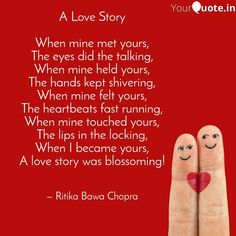 two fingers with faces drawn on them, and the words love story written in red