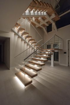 the stairs are lit up with light