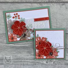 two cards with red flowers on them