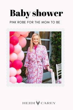 Our Pink Floral Robe with Scarlet Scalloping is the perfect baby shower gift for the mom-to-be!. #HeidiCarey #GiftsForMom #HospitalBag #MaternityRobe #NewMom #BestGifts #KimonoRobe #MaternityRobe Spring Feminine Robe With Kimono Sleeves, Pink Spring Robe For Relaxation, Pink Robe For Spring Relaxation, Pink Feminine Robe For Sleepover, Feminine Pink Robe For Sleepover, Pink Robe For Sleep And Spring Season, Pink Floral Print Robe For Home, Pink Robe For Spring Sleepwear, Pink Floral Print Home Robe