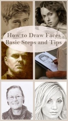 four different pictures with the words how to draw faces basic steps and tips on them