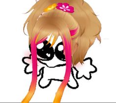 a drawing of a blonde haired girl with pink hair and an orange ribbon around her neck