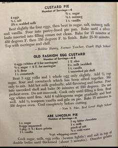 an old fashion egg custard recipe from the early 1900's is shown