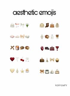 an advertisement for aesthetic emojis with many different items on the front and back