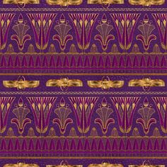 a purple and gold wallpaper with an intricate design on the front, side and back