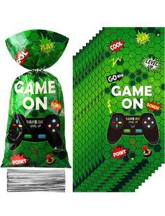 the packaging is green and has two game controllers on it