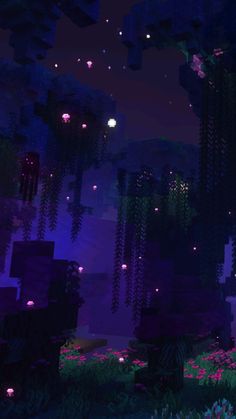 an image of a night scene in minecraft