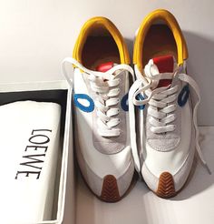 NIB LOEWE White & Ballet Runner Sneakers Size 9/42 $690 Designer Custom Sneakers For Sports With Branded Heel, Loewe On Cloud, Loewe Sneakers, Loewe Egg Shoes, Loewe Ballet Runner, Designer Low-top Sneakers With Vibram Sole, Loewe Shoes 2022, Ballet, Best Deals