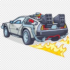 the back to the future car with flames on it