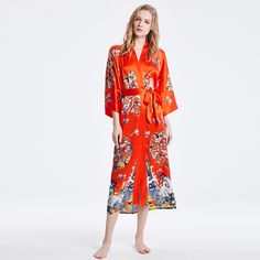 Silk Kimono Wheel of Fortune Style Kimono Print, Long Silk Kimono, Silky Skin, Silk Bag, Silk Sleepwear, Printed Robe, Tie Design, Wheel Of Fortune, Hot Flashes