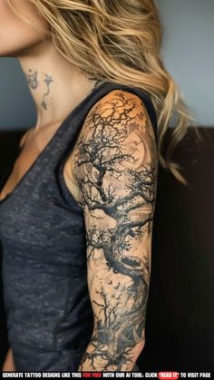 a woman with a tree tattoo on her arm