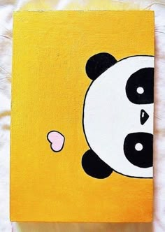 a painting of a panda bear on a yellow background