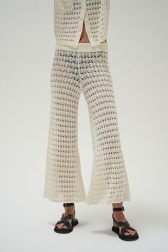 LNA Bianca Crochet Pant in Natural Crochet Pant, Crochet Pants, Summer Staples, Fine Knit, Knit Pants, Swim Bottoms, Swimsuit Cover, Mens Outerwear, Sweatshirt Dress