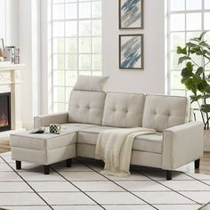 a living room scene with focus on the sectional sofa