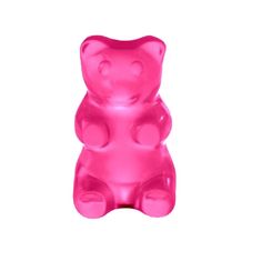 a pink gummy bear on a white background