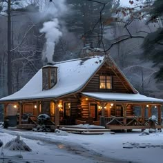 Cabin In Winter Woods, Big Cabin, Cabin In The Snow, Cozy Winter Cabin, Cabin Style Homes, Snow Cabin, A Cabin In The Woods