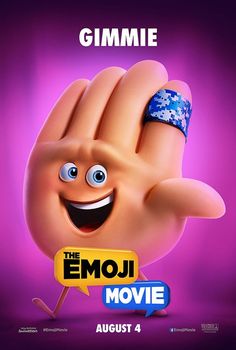 the emoji movie poster for gimmie, which features a smiling hand with a ring on it