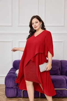 Womens Plus Size Chiffon Cocktail Dress Ruffle 3/4 Sleeve Wedding Guest Party Dresses with High Low Hem.(paid link) Chiffon Cocktail Dress, Plus Size Cocktail Dresses, Party Guests, High Low Hem, Ruffle Dress, Party Dresses, New Outfits, Wedding Guest