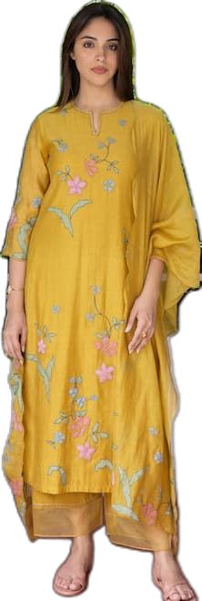 Spring Floral Print Kurta With 3/4 Sleeves, Floral Print 3/4 Sleeve Kurta For Spring, Spring Kurta With Floral Embroidery And 3/4 Sleeves, Spring Embroidered Kurta With 3/4 Sleeves, Spring Kurta With Chikankari Embroidery And 3/4 Sleeve, Yellow Embroidered Dupatta For Spring, Embroidered Yellow Dupatta For Spring, Spring Yellow Embroidered Dupatta, Yellow Dupatta With Floral Embroidery For Spring