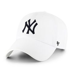 PRICES MAY VARY. 100% Cotton Buckle closure Hand Wash Only New York Yankees - 47 Brand Adjustable Cap - Clean Up - MLB - White100% Baumwolle Nyc Cap, Ny Hats, Yankee Hat, Ny Hat, New York Yankee Hat, Swag Hats, Yankees Cap, Yankees Hat, White Caps