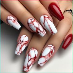 Valentine's Day is all about the heat – and your nails should be no exception! Dive into our collection of hot nail art ideas that'll set hearts aflame. #HotValentinesNails #NailArtPassion #FieryNailLooks Nails Mramorové, Acrylic Marble Nail Designs, Red Marble Nail Designs, Red And White Marble Nails, Red Marble Nails Acrylic, Black And Red Marble Nails, Marble Red Nails, Nail Ideas 2024 Trend, Red And Black Marble Nails