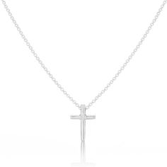 A traditional gift with distinction, the delicate Faith Diamond Cross Necklace is modern, symbolic jewelry for special and religious occasions. A rounded cross necklace set with a genuine 1pt diamond set on an adjustable chain to grow with her and represent her faith as she participates in important rites of passage throughout her young life. A beautiful necklace for newborns, given as a contemporary Baptism gift, her first Holy Communion jewelry or confirmation gift for a girl that can be worn White Cross Necklace As A Gift, White Crucifix Necklace For Gift, Mother's Day White Gold Cross Pendant Jewelry, White Gold Cross Jewelry For Mother's Day, Elegant Cross Pendant Jewelry For Baptism, Mother's Day White Gold Cross Jewelry, Elegant Crucifix Cross Necklace For Baptism, Silver Classic Jewelry For Baptism, Classic Silver Jewelry For Baptism