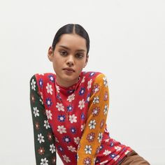 Ellie Printed Sweater | Nuuly Rent Trendy Floral Print Tops For Winter, Trendy Winter Floral Print Tops, Retro Fall Layering Tops, Playful Fitted Sweater For Winter, Playful Fitted Winter Sweater, Casual Floral Print Tops For Winter, Fitted Multicolor Winter Tops, Trendy Multicolor Winter Top, Fitted Floral Print Top From Urban Outfitters