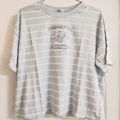 Nwt Oversized Fit Fits Best M-L But Can Also Fit An Xl. Super Cute Embroider Detail Cinnamon Roll Shirt Sanrio, Sanrio Graphic Tee, Kawaii Hello Kitty Short Sleeve T-shirt, Oversized Shirt, Oversized Fits, Blue White, Super Cute, Color Blue, Blue And White