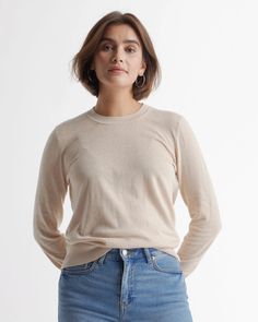 Lightweight Cotton Cashmere Crewneck Sweater Everyday Sweater, Basic Sweaters, Summer Sweaters, Fall Capsule Wardrobe, Womens Cashmere, Knit Blazer, Silk Slip Dress, Favorite Sweater, Cotton Viscose