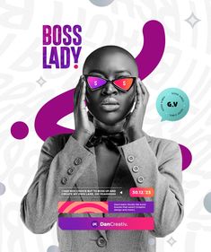 a woman with sunglasses on her head and the words boss lady in front of her