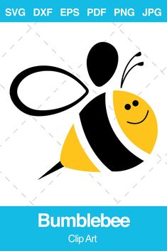 the bumblebee clip art logo is shown in black, yellow and white colors