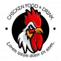 the logo for chicken food and drink, with an image of a rooster's head