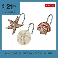 three seashells and starfish on hooks are shown for $ 21 00 each