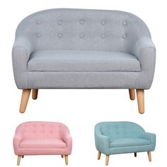 three different colored couches sitting next to each other