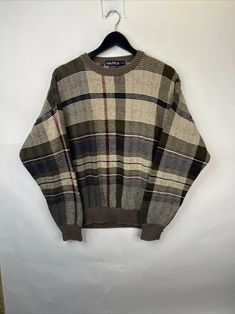 Nautica Sweater Adult Large Heavy Cotton Green Brown Knitted Pullover Men A80 | eBay Brown And Green, Pullover Men, Green Plaid, Vintage Sweaters, Green Brown, Knitted Pullover, Green And Brown, Heavy Cotton, Plaid