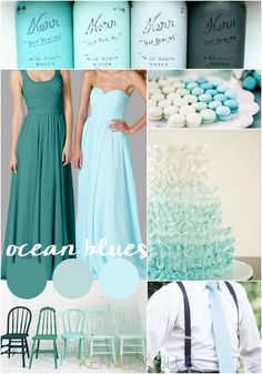 blue and green wedding colors for the bride, grooms and guests to choose from