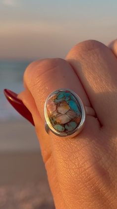 Unique Boho Copper Oyster Turquoise for Beach Girlies! Beach Girlies, Beach Girlie, Boho Ocean, Turquoise Gem, Ocean Inspired Jewelry, Oyster Turquoise, Ocean Inspired, Copper Turquoise, Statement Ring Silver