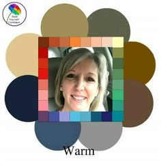 an image of a woman smiling with color swatches on her face and the words warm