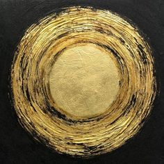 an abstract painting with gold and black colors