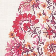 a cross stitch pattern with red and orange flowers on white fabric, which is very detailed