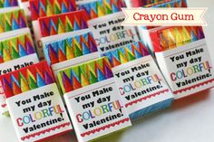 many different colored crayon gums are arranged on a table with the words, you make my day colorful valentine