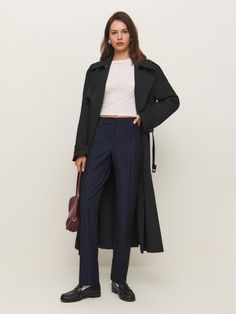 Wear the pants. Shop the Kelly Low Rise Pant from Reformation, a low-rise pant with a straight leg. Work Wear Outfits, Low Rise Pants, Vintage Inspired Dresses, Inspired Dress, Outerwear Sweater, New Tops, Fall Looks, Skirt Pants, Low Rise