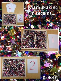 the instructions for making sequins are shown in three different pictures, including numbers and shapes