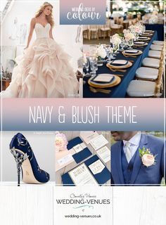 the navy and blush theme is featured in this postcard for wedding - themed events