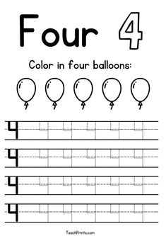 the four balloons worksheet for children to learn how to write and draw them