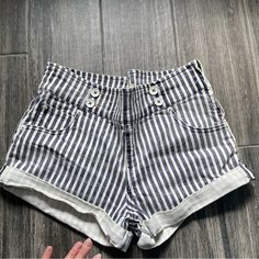 New Without Tags. Never Worn. The Mariner Denim Stripe Shorts By Free People In Vertical Stripes Of Blue And White. Sailor Style, With Button Details Over Waistband. Side Zipper Closure. Five Pockets. Mid Rise. Striped High Waist Shorts With Pockets, Striped High-waist Shorts With Pockets, High Waist Striped Shorts With Pockets, Cotton Beach Bottoms With Button Closure, Beach Cotton Bottoms With Button Closure, Cotton Bottoms With Button Closure For Beach, White Denim Beach Bottoms, Striped High Waist Jeans For Summer, High Rise Striped Cotton Bottoms